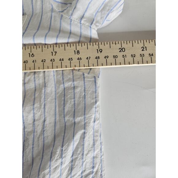 J Crew Mercantile Women's Short Sleeve V-Neck Blue Stripp Button Up Top Size XS - Picture 4 of 6